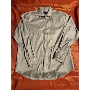 Kenneth Cole AWEARNESS Dress Shirt Mens 17.5 Tall Classic Slim Fit Gray Non-Iron